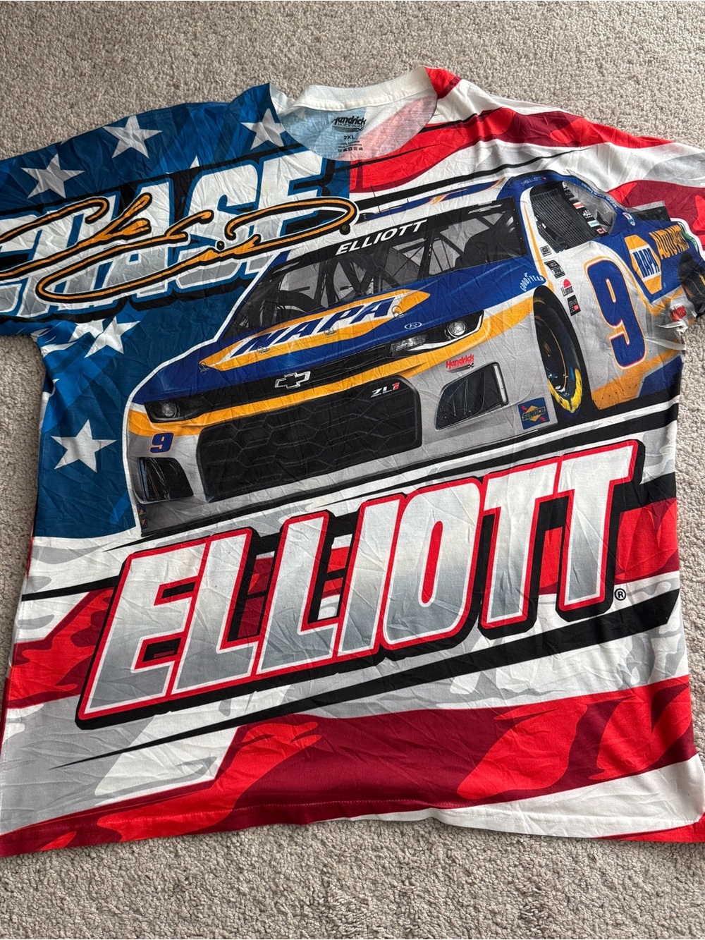 Chase Elliott #9 NAPA Patriotic All Over Print NASCAR Shirt 2XL 26x31